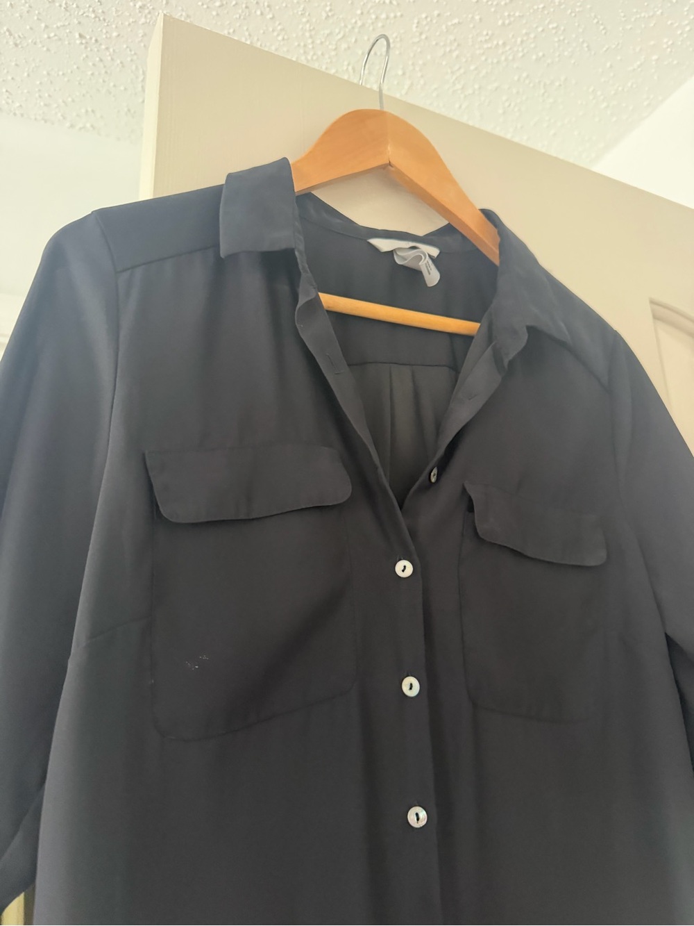 H&M Black Casual Button-Down Shirt with Flap Pockets
